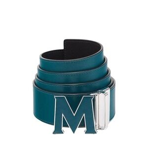 Men's MCM Blue Teal Contrast Leather Belt with 'M' Buckle